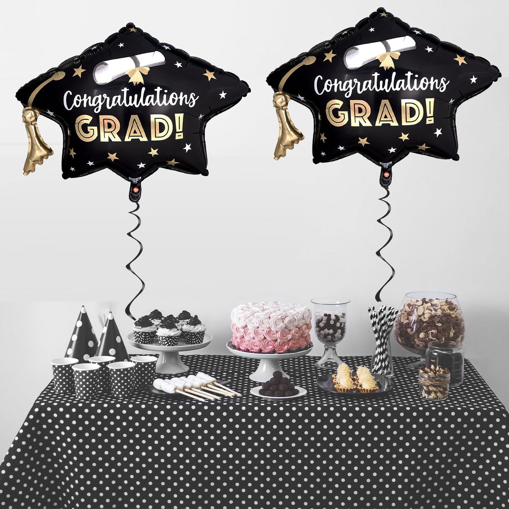 Class of 2026 Graduation Cap Foil Balloons – 2 Pack Large Black with Automatic Sealing