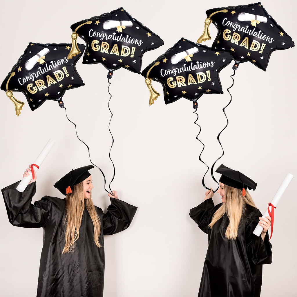 Class of 2026 Graduation Cap Foil Balloons – 2 Pack Large Black with Automatic Sealing