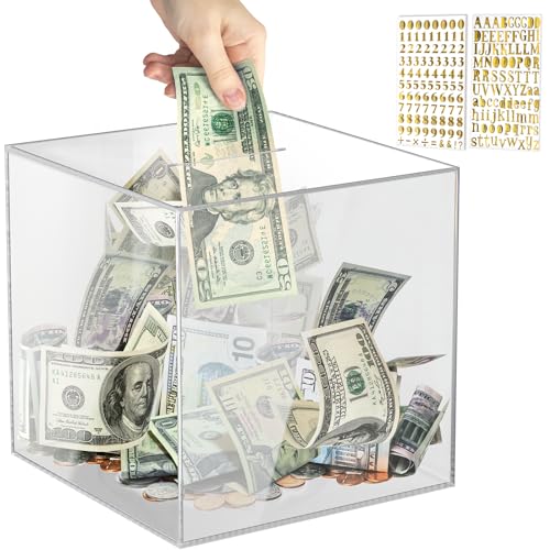 Clear Acrylic Piggy Bank for Adults - Must Break to Open, 1.4L Capacity (12x12 cm)