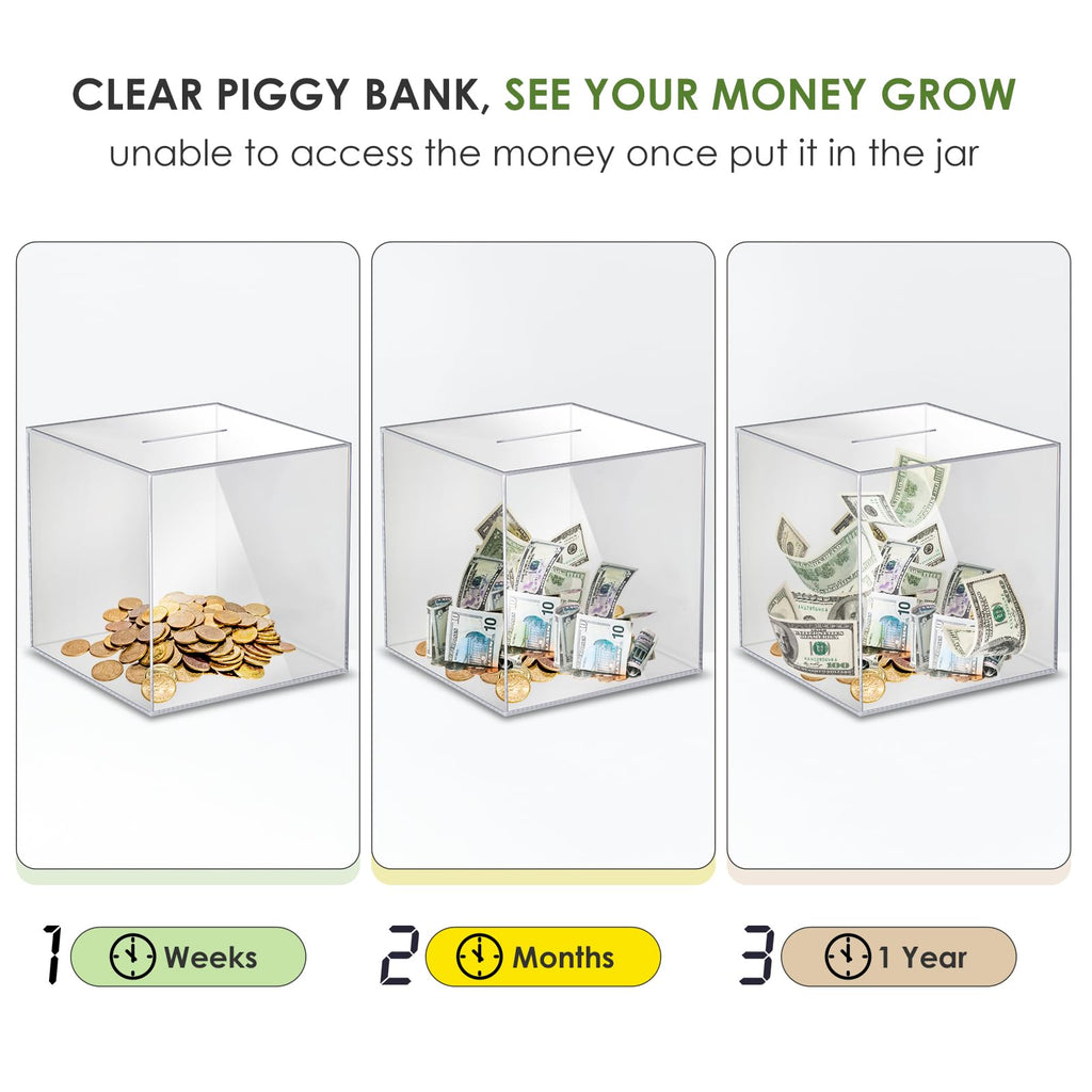 Clear Acrylic Piggy Bank for Adults - Must Break to Open, 1.4L Capacity (12x12 cm)