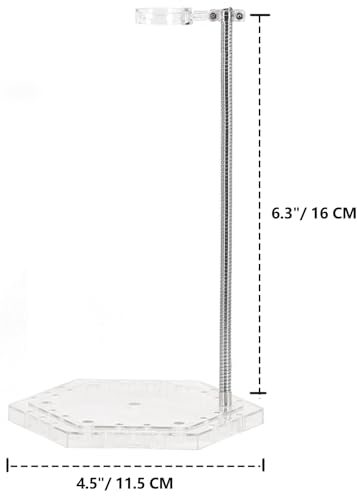 Clear Action Figure Display Stands with Adjustable Metal Support Arm - 2 Pack for 6-Inch Figures, Gundam 1/144, S.H.Figuarts