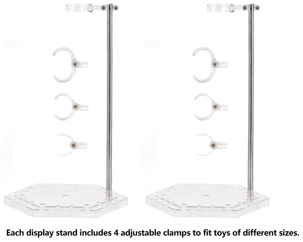 Clear Action Figure Display Stands with Adjustable Metal Support Arm - 2 Pack for 6-Inch Figures, Gundam 1/144, S.H.Figuarts