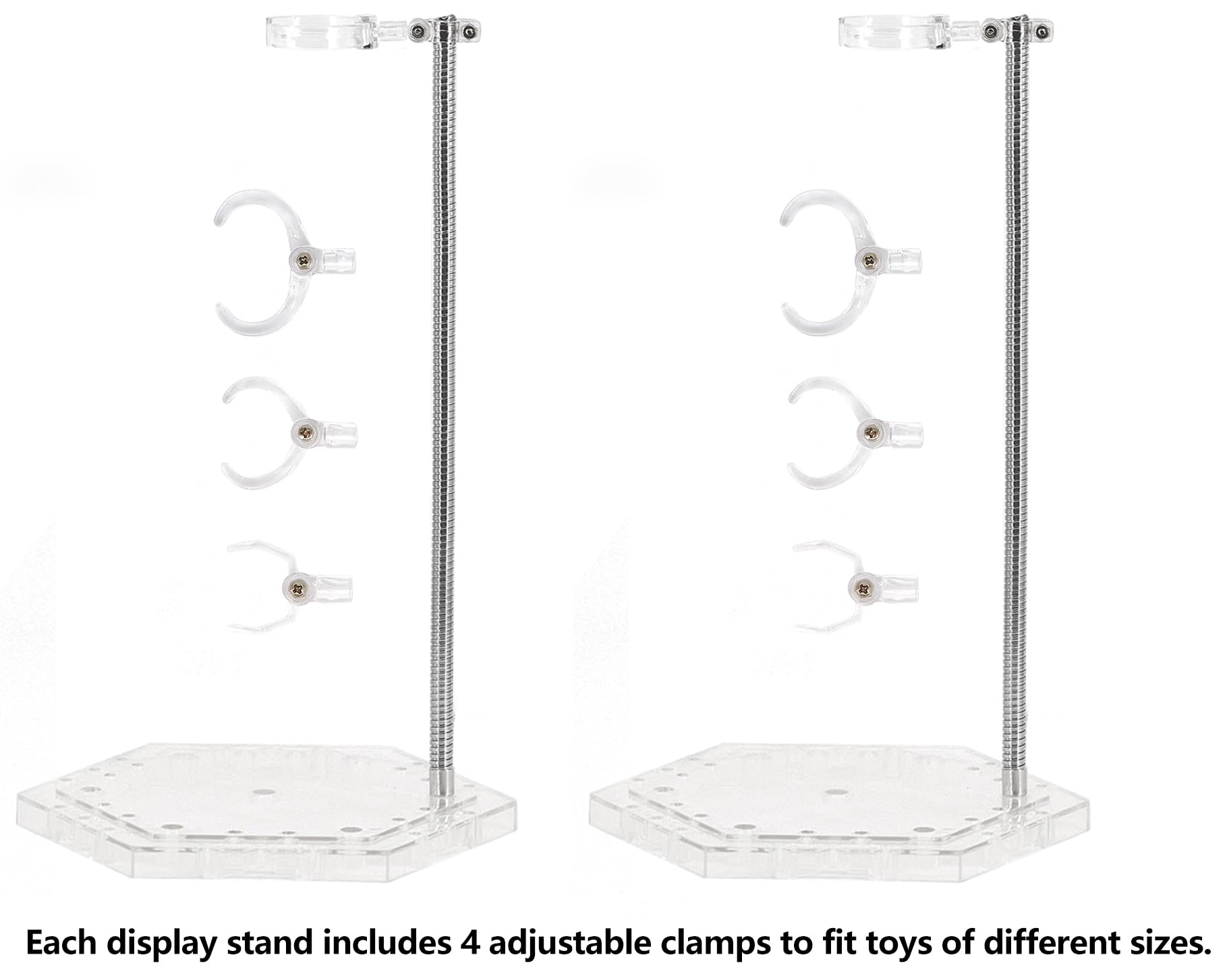 Clear Action Figure Display Stands with Adjustable Metal Support Arm - 2 Pack for 6-Inch Figures, Gundam 1/144, S.H.Figuarts