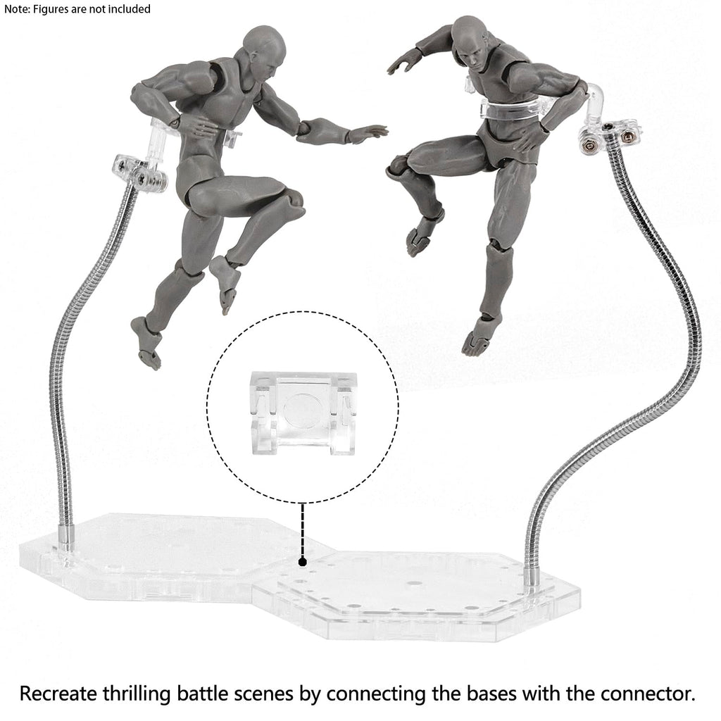 Clear Action Figure Display Stands with Adjustable Metal Support Arm - 2 Pack for 6-Inch Figures, Gundam 1/144, S.H.Figuarts
