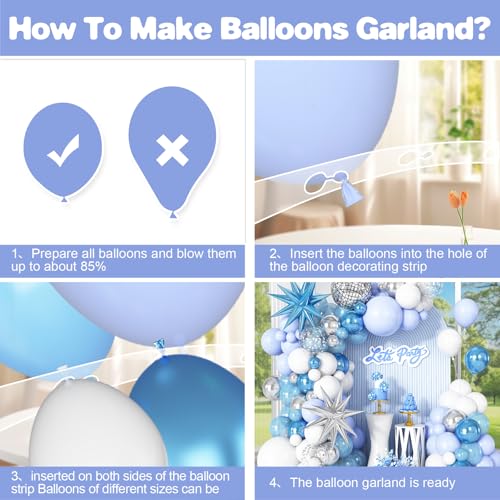 Cledeco Blue White Silver Balloon Arch Garland Kit with Disco Ball and Star Foil Balloons for Disco Birthday and Graduation Parties