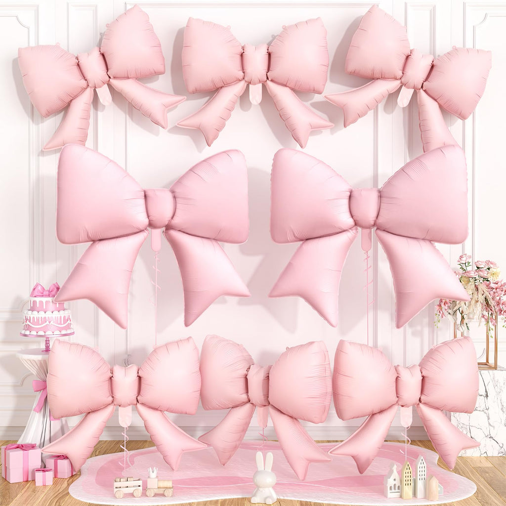 Cledeco Pink Bow Foil Balloons Set - 38in & 21in, 8 Pack for Birthday, Bridal Shower, Wedding Party Decorations