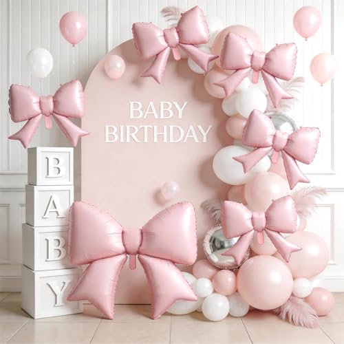 Cledeco Pink Bow Foil Balloons Set - 38in & 21in, 8 Pack for Birthday, Bridal Shower, Wedding Party Decorations