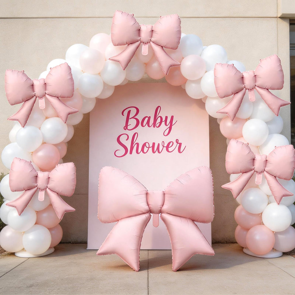 Cledeco Pink Bow Foil Balloons Set - 38in & 21in, 8 Pack for Birthday, Bridal Shower, Wedding Party Decorations