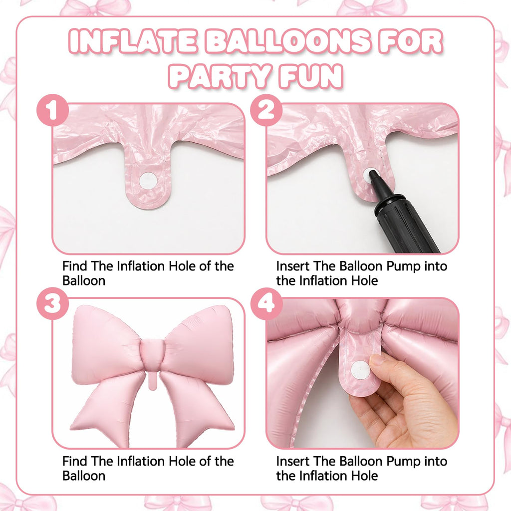 Cledeco Pink Bow Foil Balloons Set - 38in & 21in, 8 Pack for Birthday, Bridal Shower, Wedding Party Decorations