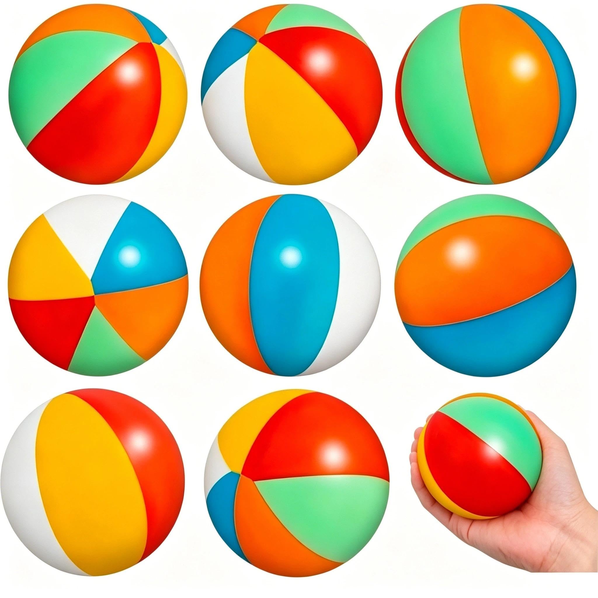 CLESDF 9-Pack Mini Rainbow Stress Balls: Foam PU Beach Balls for Pool, Party Favors & Anxiety Relief