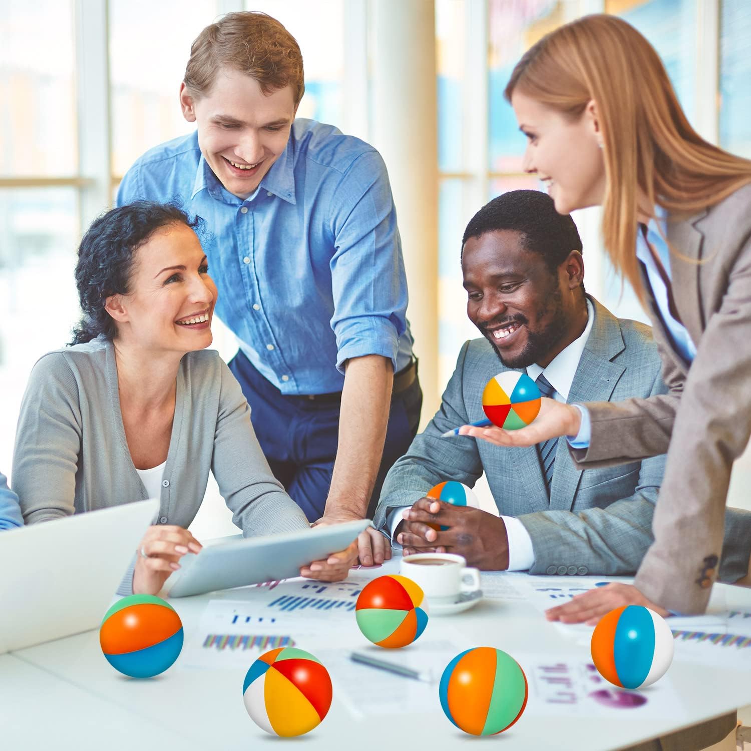 CLESDF 9-Pack Mini Rainbow Stress Balls: Foam PU Beach Balls for Pool, Party Favors & Anxiety Relief