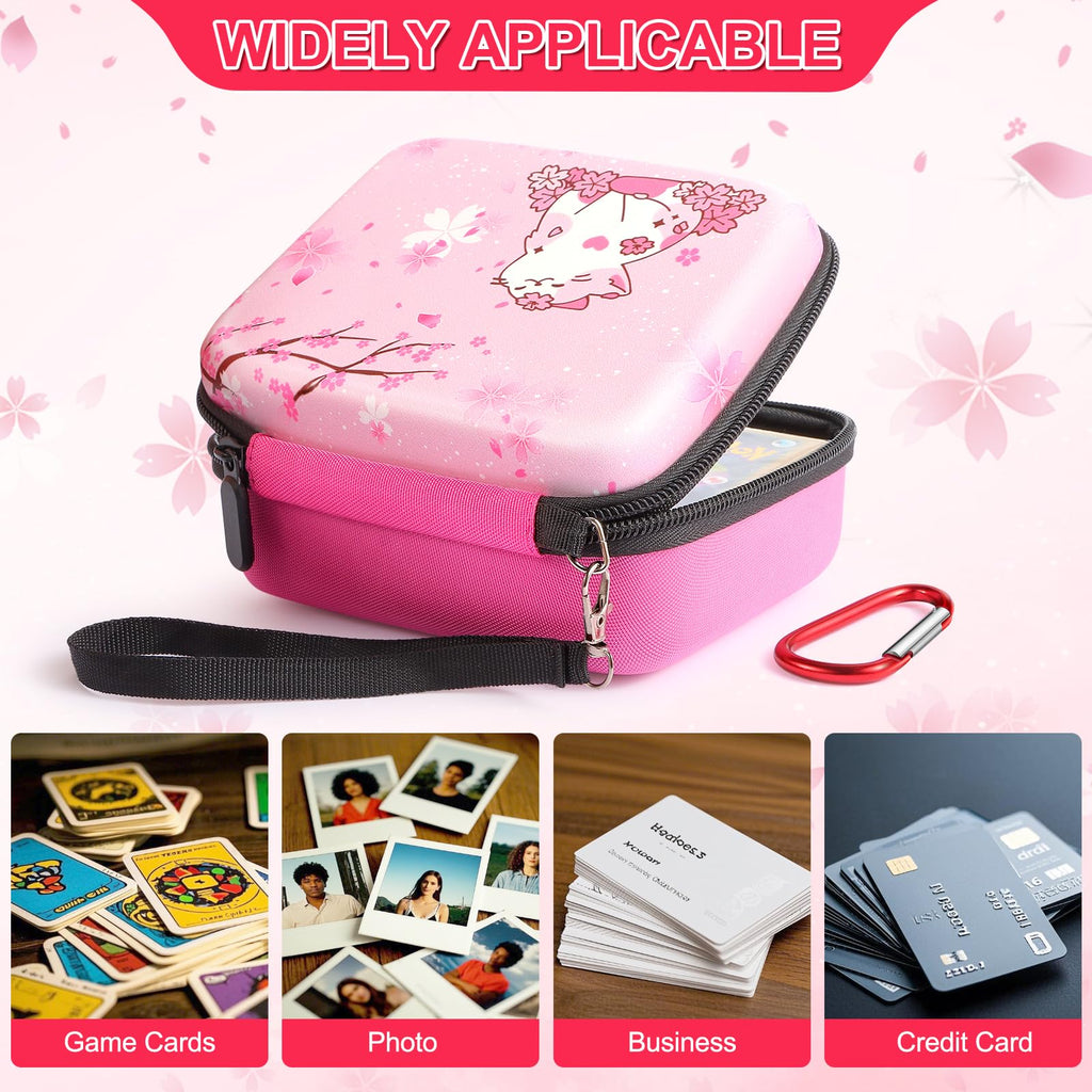 CLOKORIA Pink Trading Card Carrying Case – Holds 400+ Cards, with 200 Sleeves, Sakura Cat Design
