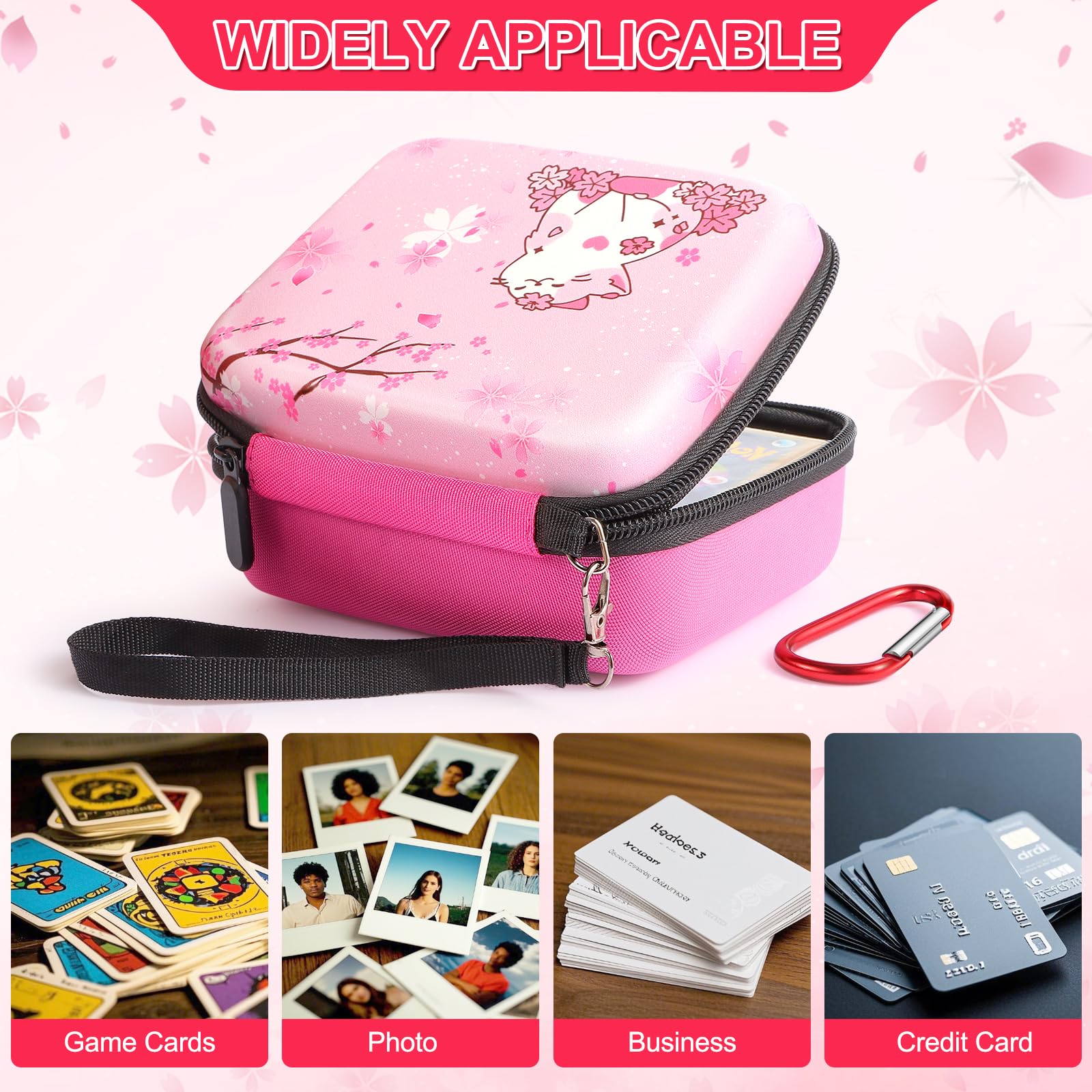 CLOKORIA Pink Trading Card Carrying Case – Holds 400+ Cards, with 200 Sleeves, Sakura Cat Design
