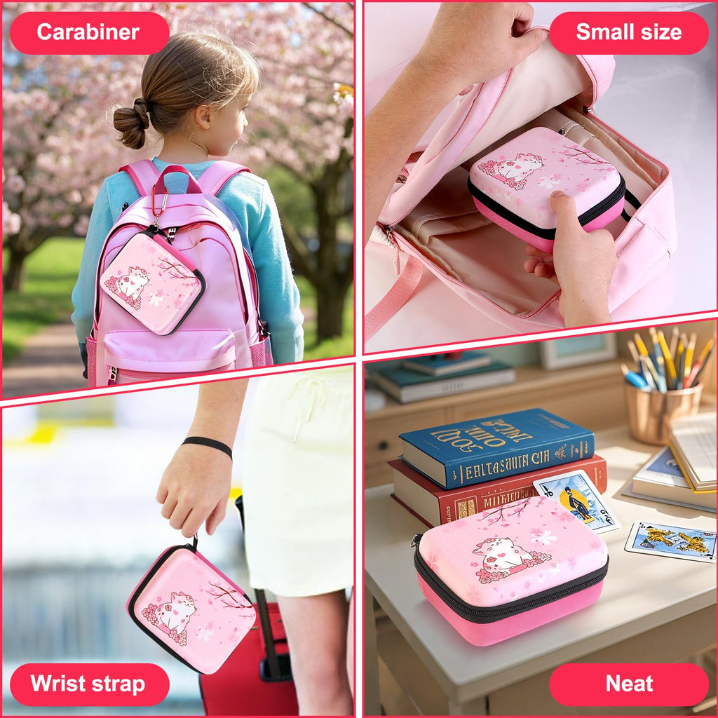 CLOKORIA Pink Trading Card Carrying Case – Holds 400+ Cards, with 200 Sleeves, Sakura Cat Design