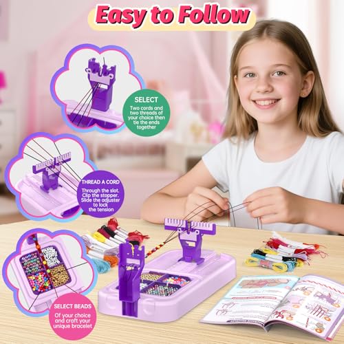 Cmiolacuna Friendship Bracelet Making Kit for Girls Ages 6-12 – DIY Loom with 23 Strings & Letter Beads, Purple