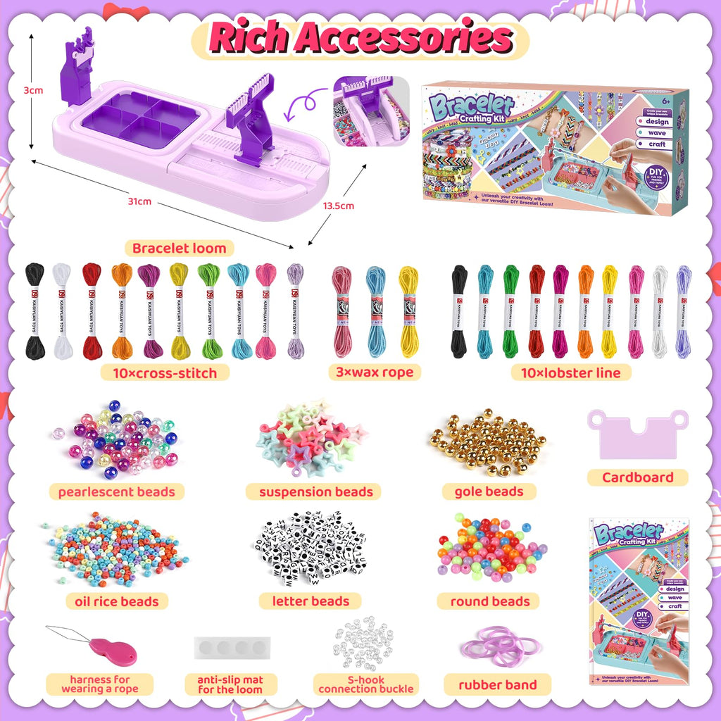 Cmiolacuna Friendship Bracelet Making Kit for Girls Ages 6-12 – DIY Loom with 23 Strings & Letter Beads, Purple