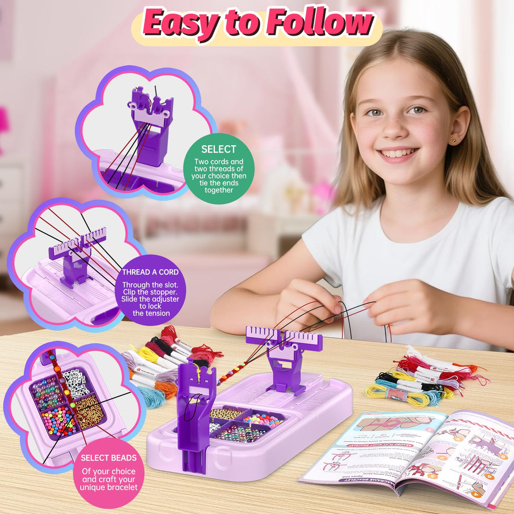 Cmiolacuna Friendship Bracelet Making Kit for Girls Ages 6-12 – DIY Loom with 23 Strings & Letter Beads, Purple