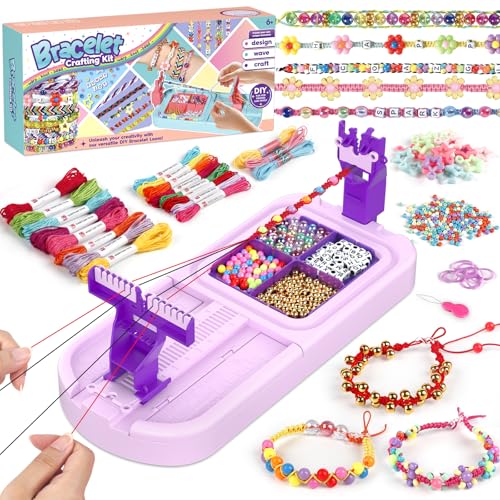 Cmiolacuna Friendship Bracelet Making Kit for Girls Ages 6-12 – DIY Loom with 23 Strings & Letter Beads, Purple
