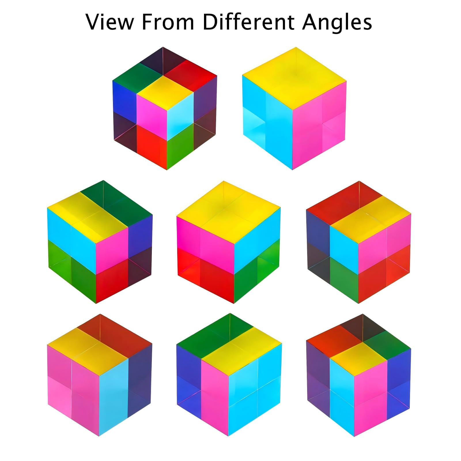 CMY Color Cube 40mm - Acrylic Prism for Desktop Decor, STEM Learning, and Stress Relief