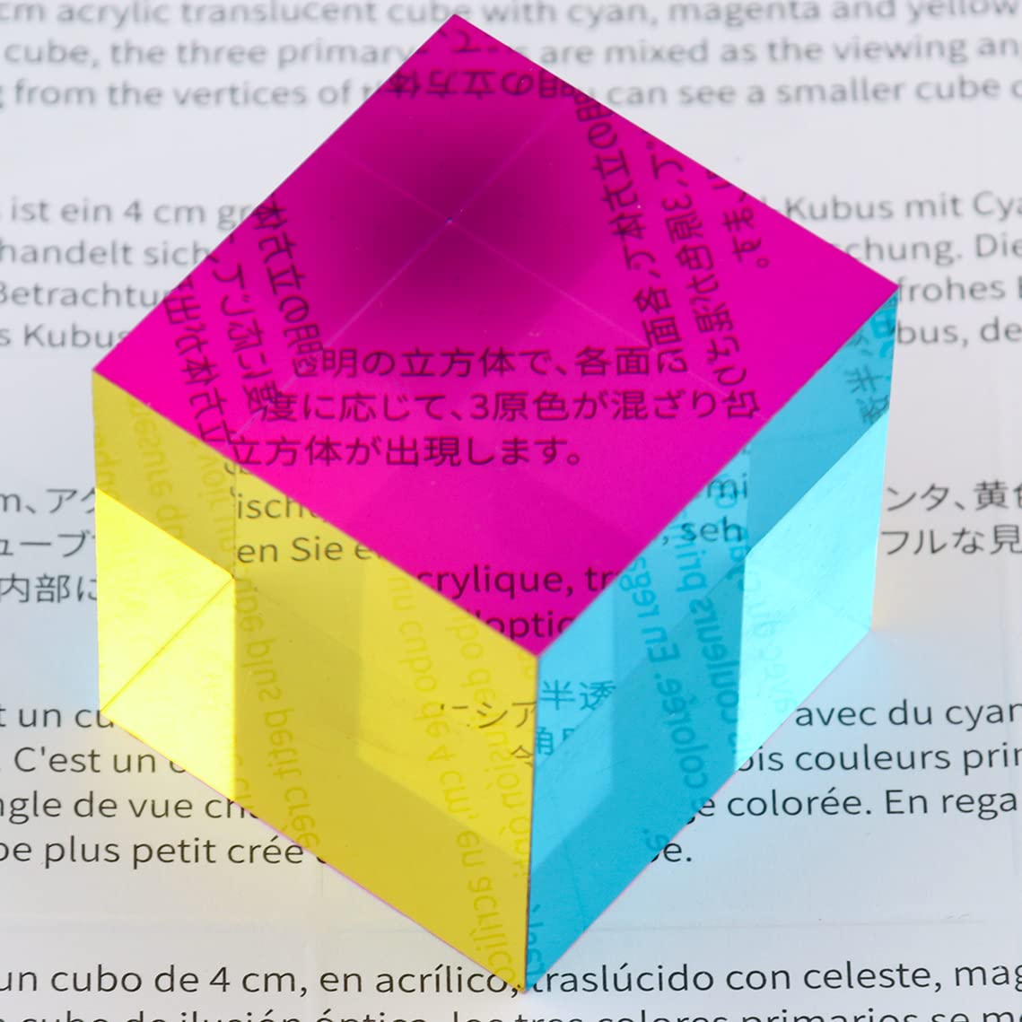 CMY Color Cube 40mm - Acrylic Prism for Desktop Decor, STEM Learning, and Stress Relief
