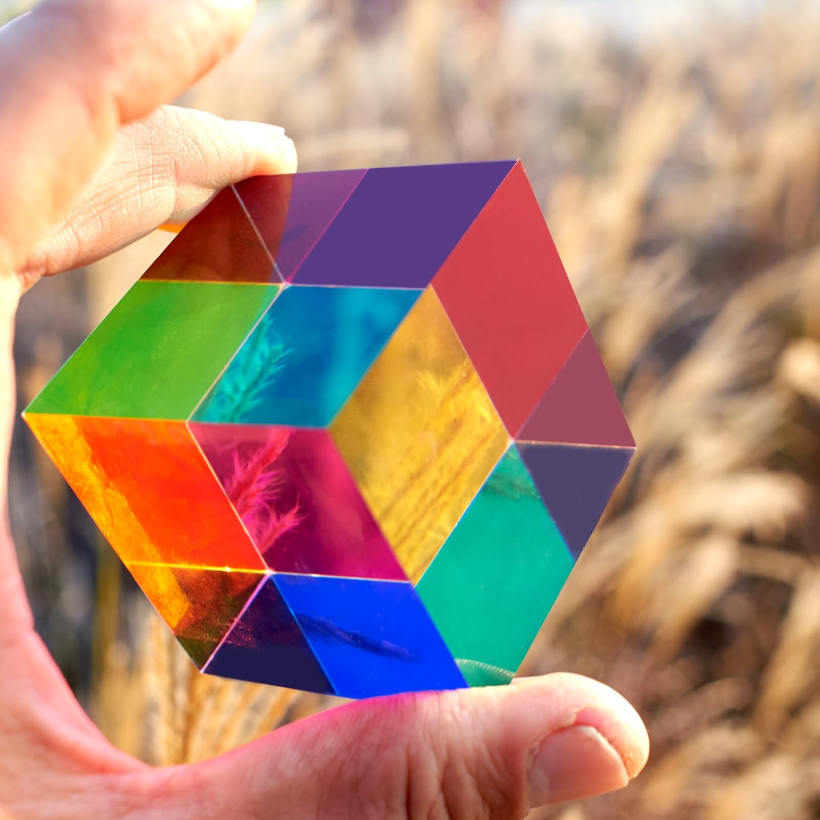 CMY Color Cube (50mm) Acrylic Prism - Subtractive Color Mixing Toy for Education and Relaxation
