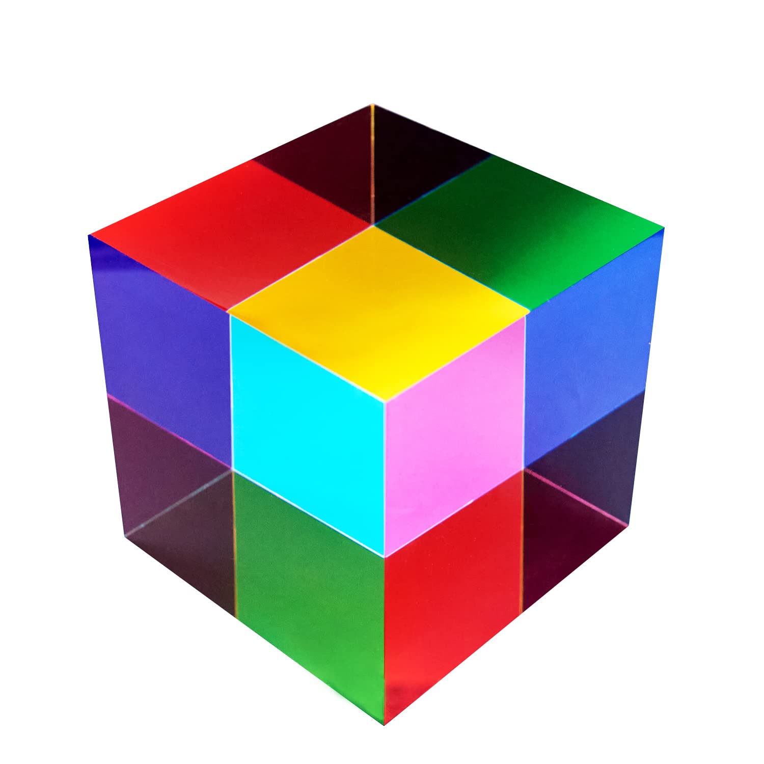 CMY Color Cube (50mm) Acrylic Prism - Subtractive Color Mixing Toy for Education and Relaxation