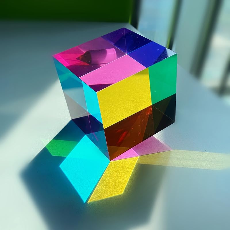 CMY Color Cube (50mm) Acrylic Prism - Subtractive Color Mixing Toy for Education and Relaxation