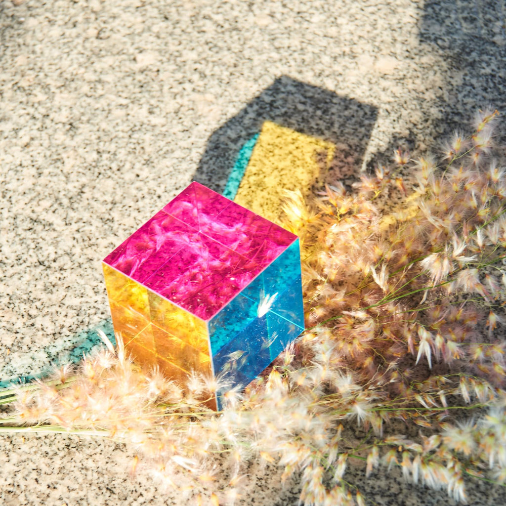 CMY Color Cube (50mm) Acrylic Prism - Subtractive Color Mixing Toy for Education and Relaxation