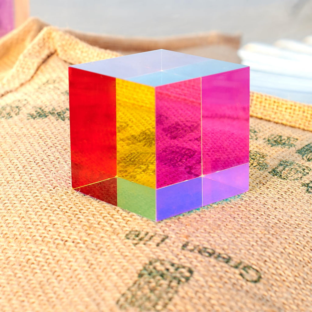 CMY Color Cube (50mm) Acrylic Prism - Subtractive Color Mixing Toy for Education and Relaxation