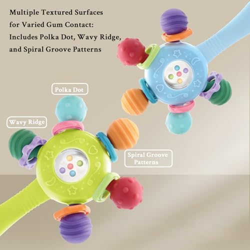 CNBESTFASHION Baby Rattle and Teether Toy for 0-18 Months – Food-Grade Silicone Suction Cup Teething Toy with Bell, Pink