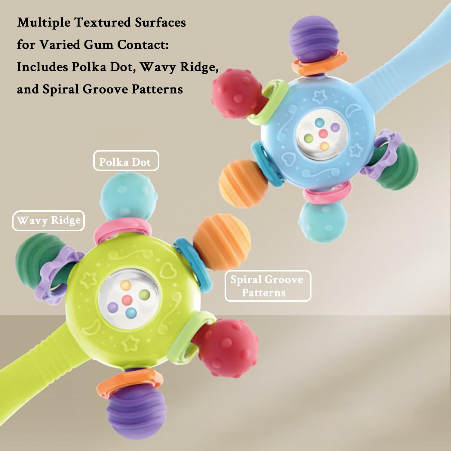 CNBESTFASHION Baby Rattle and Teether Toy for 0-18 Months – Food-Grade Silicone Suction Cup Teething Toy with Bell, Pink