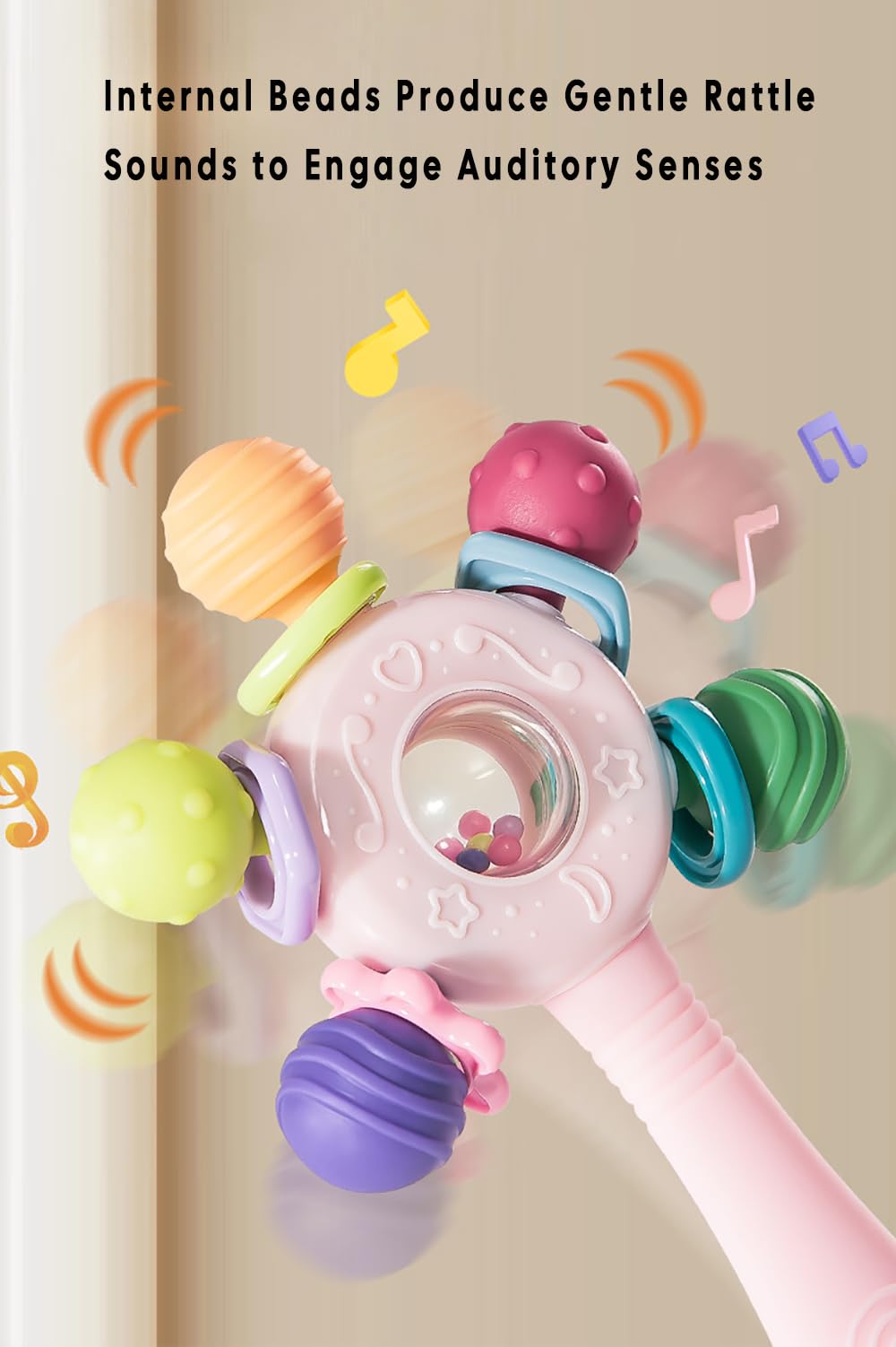 CNBESTFASHION Baby Teether Rattle Toy - 2-in-1 Food Grade Silicone with Suction Cup, Montessori Sensory Toy for 0-12 Months (Blue)