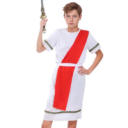cnomg Red Toga Costume for Men - Greek Roman God Outfit with Headband and Belt