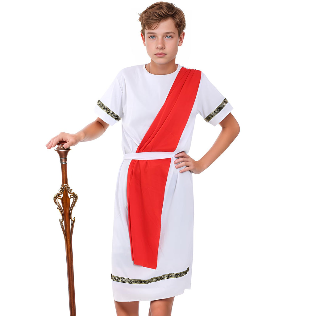 cnomg Red Toga Costume for Men - Greek Roman God Outfit with Headband and Belt