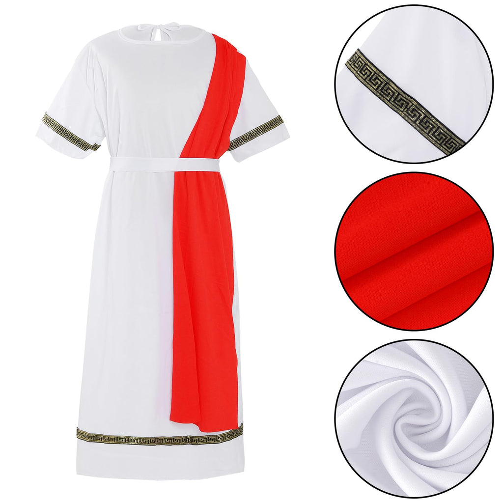 cnomg Red Toga Costume for Men - Greek Roman God Outfit with Headband and Belt