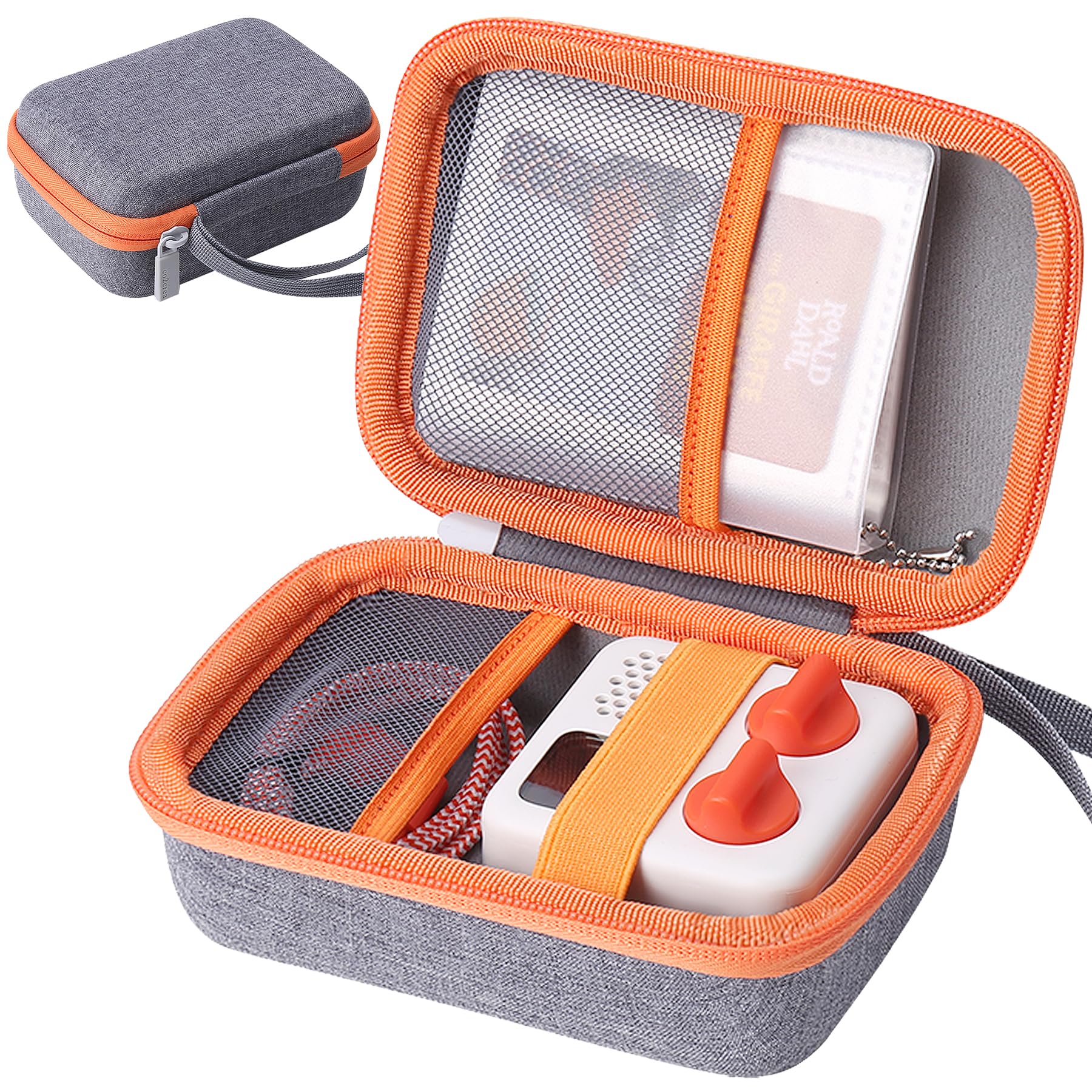 co2CREA Hard Case for Yoto Mini Player – Grey with Orange Zipper, Holds Up to 36 Cards