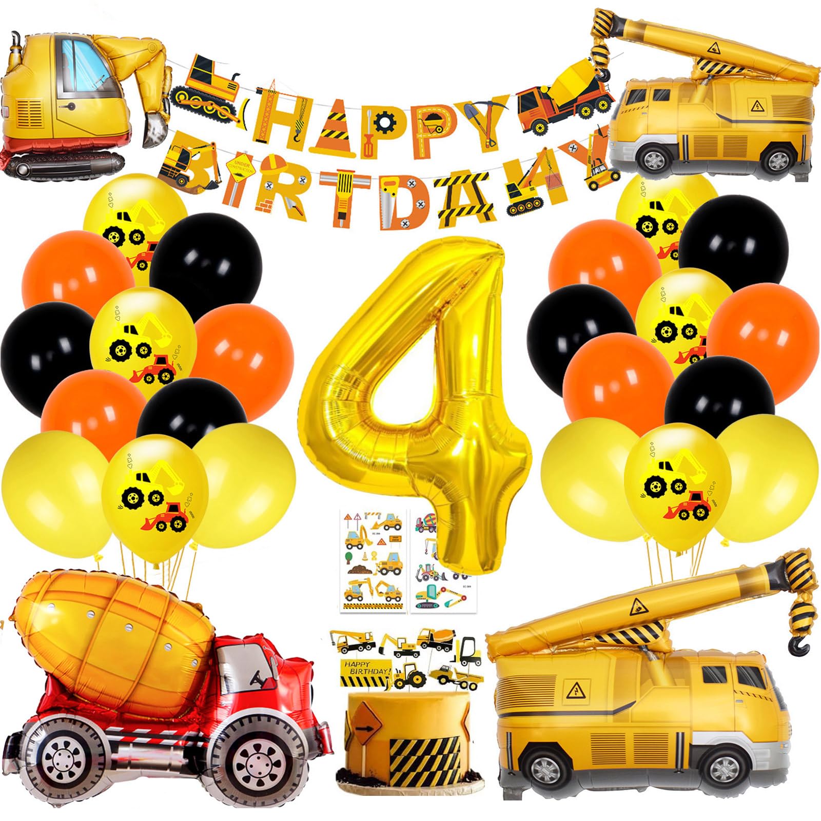 Cobesyood Construction Birthday Party Supplies Kit with Foil Balloons and Banner