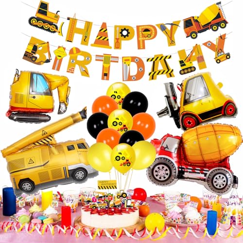 Cobesyood Construction Birthday Party Supplies Kit with Foil Balloons and Banner
