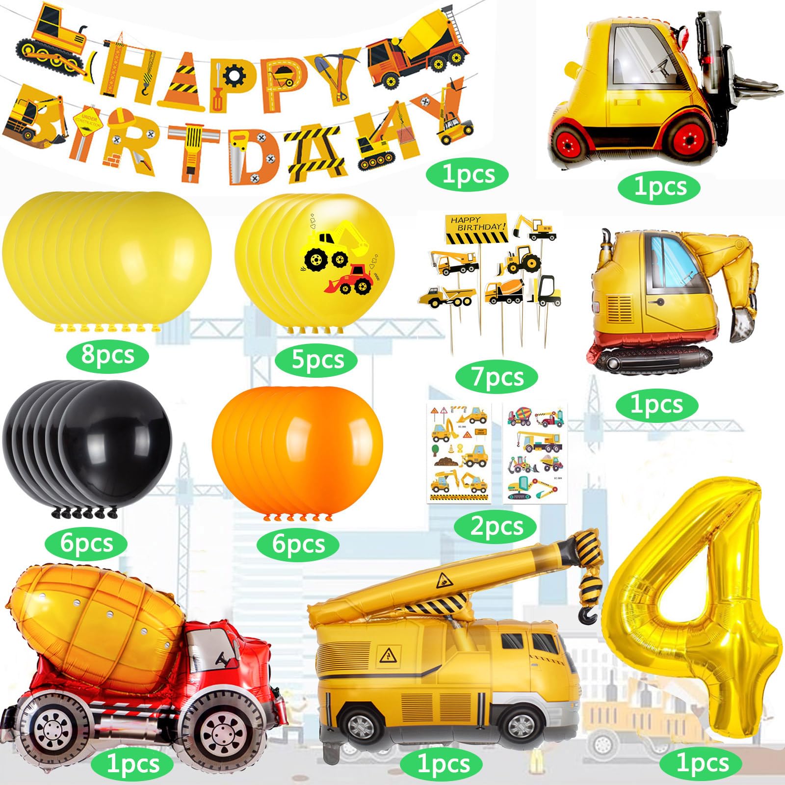 Cobesyood Construction Birthday Party Supplies Kit with Foil Balloons and Banner