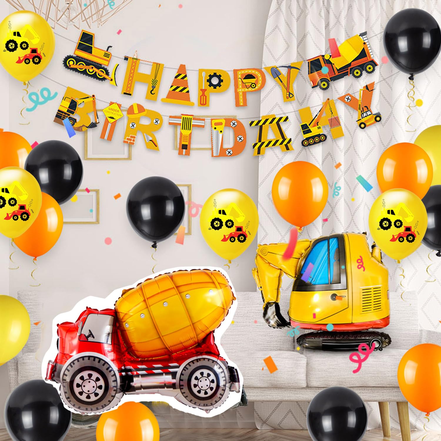 Cobesyood Construction Birthday Party Supplies Kit with Foil Balloons and Banner