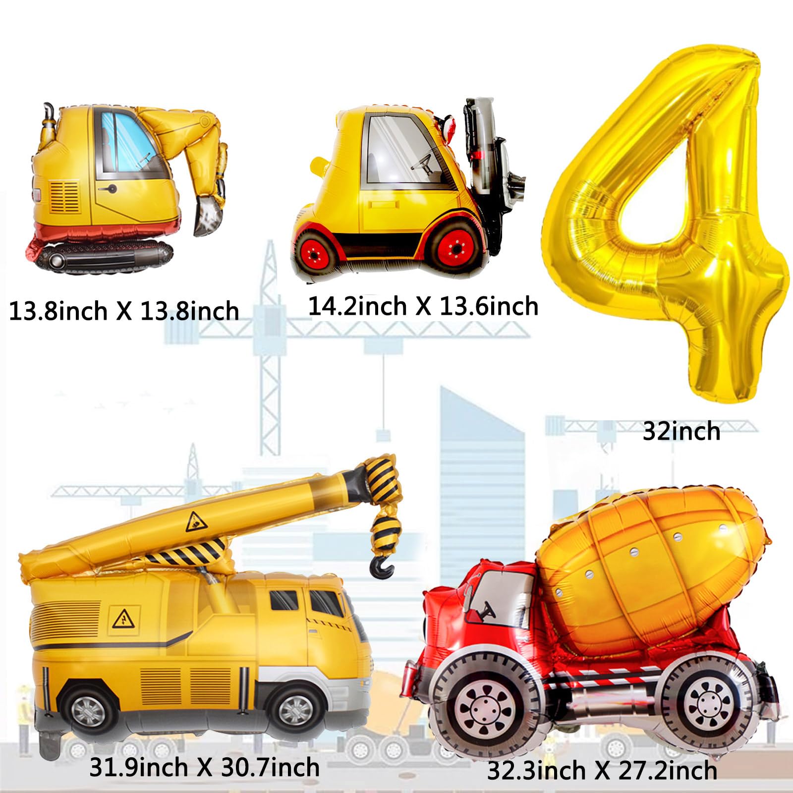 Cobesyood Construction Birthday Party Supplies Kit with Foil Balloons and Banner