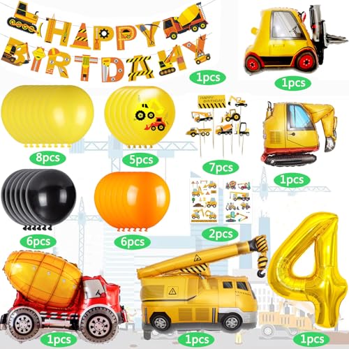 Cobesyood Construction Birthday Party Supplies Kit with Foil Balloons and Banner