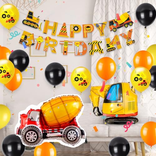 Cobesyood Construction Birthday Party Supplies Kit with Foil Balloons and Banner