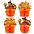 COCHIE 4-Pack Large Thanksgiving Honeycomb Centerpieces – Turkey & Pumpkin Fall Decor, 8x8.5 Inches, Reusable Paper Table Decorations