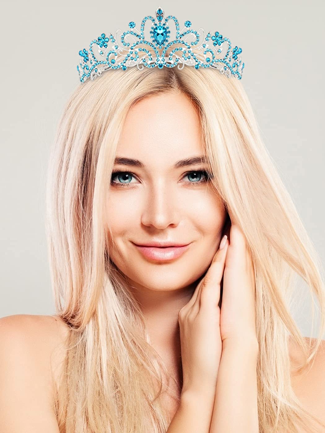 COCIDE Birthday Queen Sash & Crown Set – Blue Glitter Sash with Rhinestone Tiara for Women