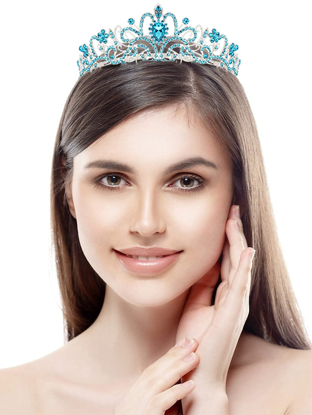 COCIDE Birthday Queen Sash & Crown Set – Blue Glitter Sash with Rhinestone Tiara for Women