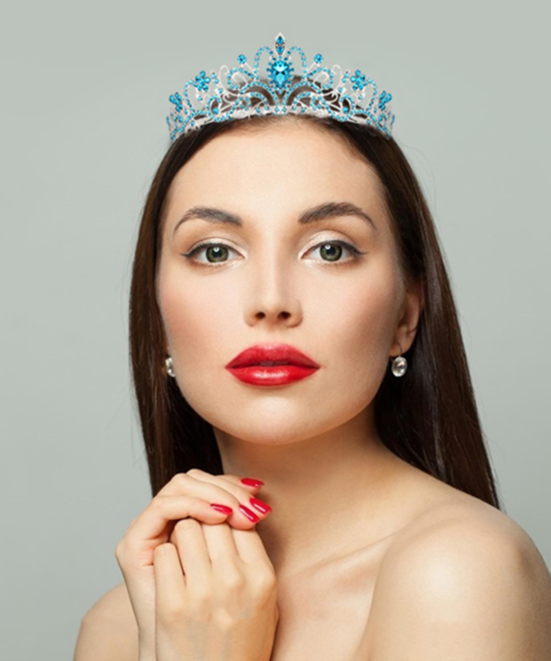 COCIDE Birthday Queen Sash & Crown Set – Blue Glitter Sash with Rhinestone Tiara for Women
