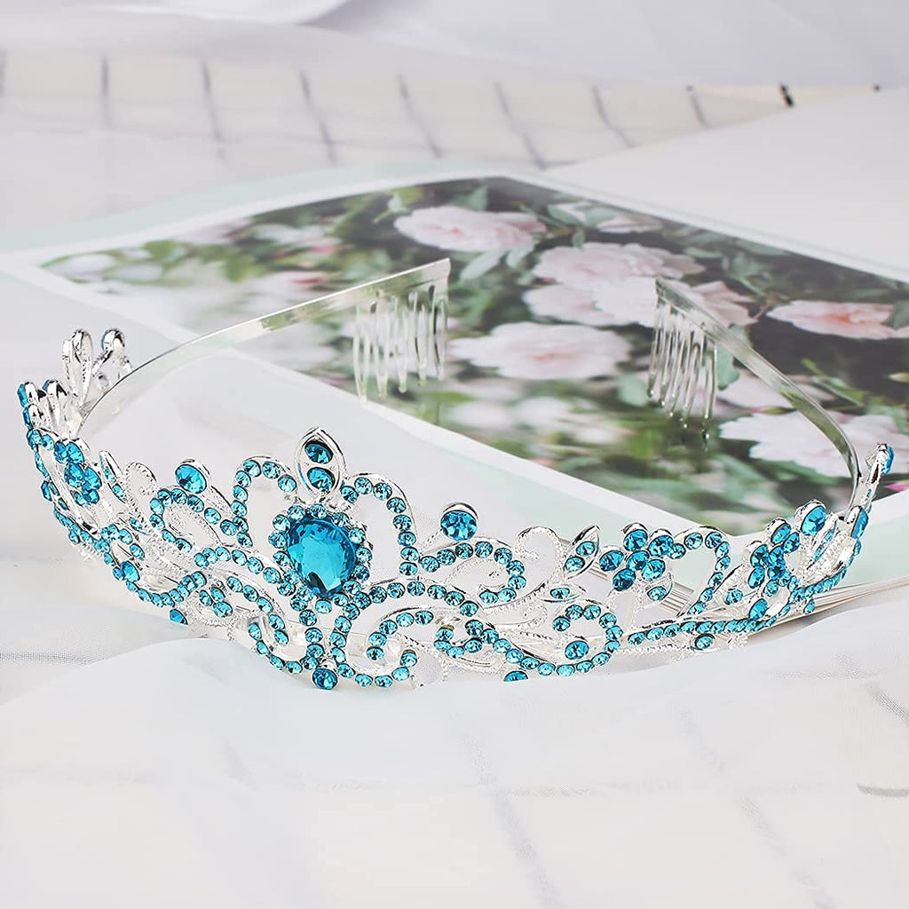 COCIDE Birthday Queen Sash & Crown Set – Blue Glitter Sash with Rhinestone Tiara for Women