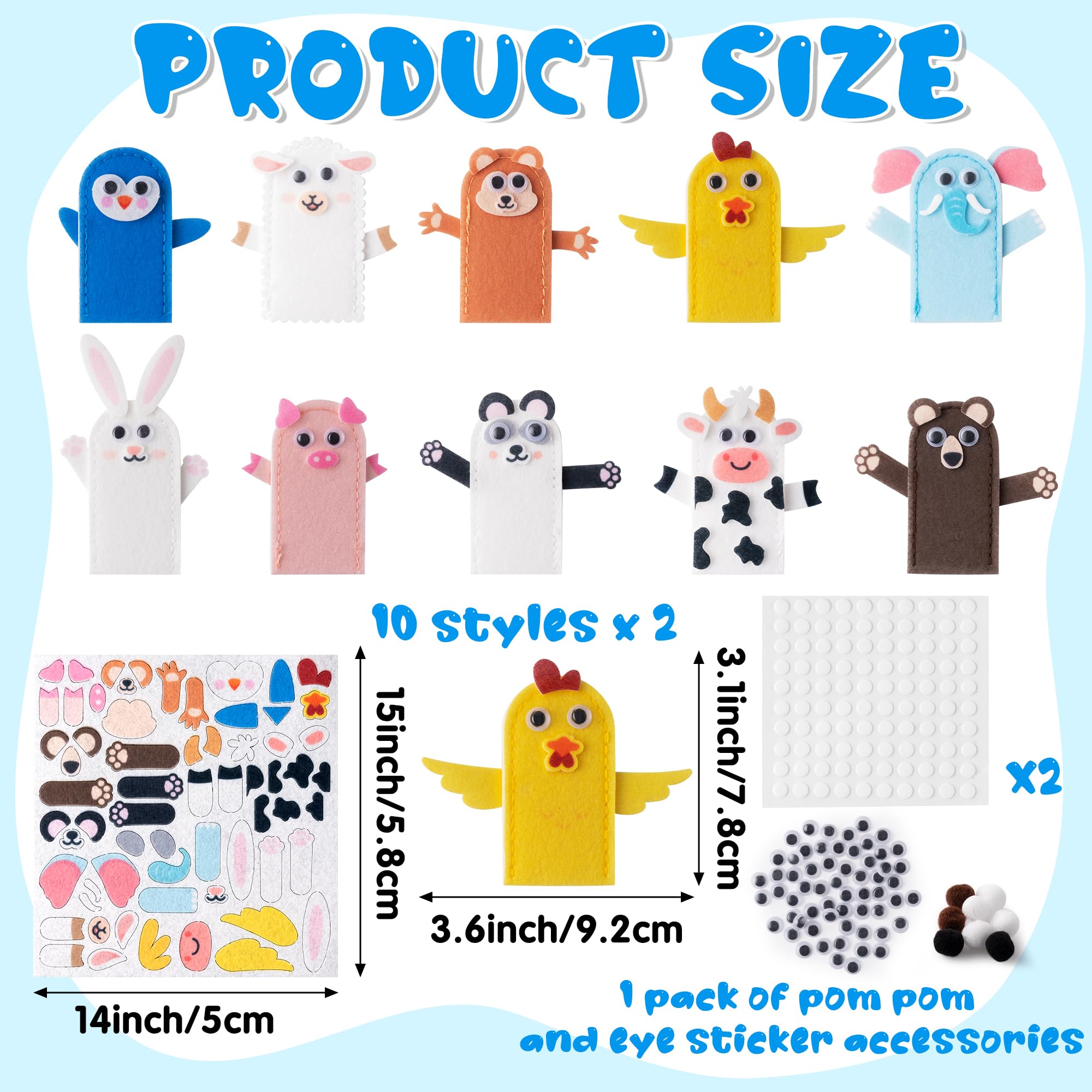 COcnny 20-Piece DIY Felt Animal Finger Puppet Craft Kit for Kids