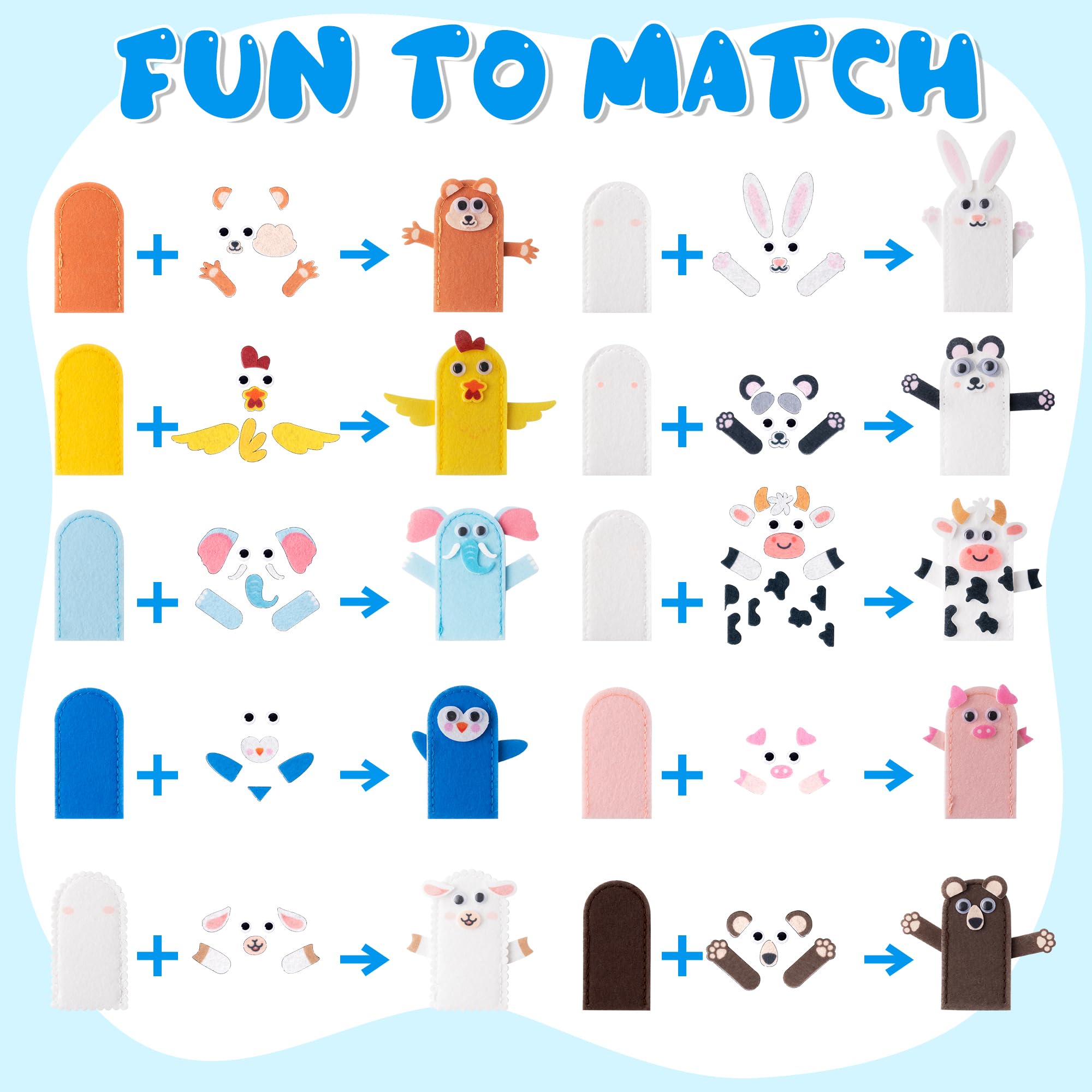 COcnny 20-Piece DIY Felt Animal Finger Puppet Craft Kit for Kids